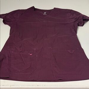 MC Medium Marroon Short Sleeve V Neck Double Pocket Scrub Uniform Top